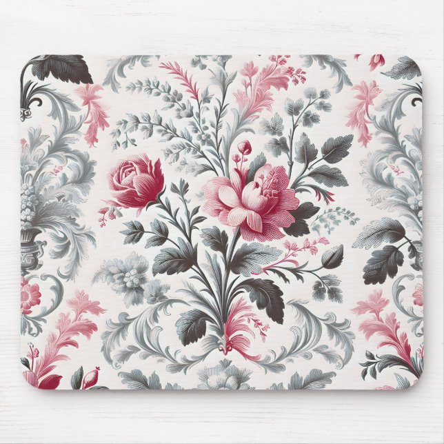 French Country Toile Fleurie Rose Design Mouse Mat (Front)