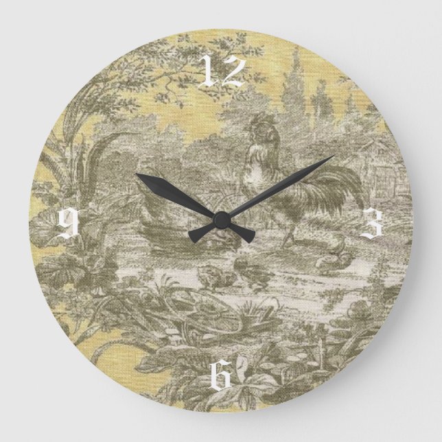 French Country Toile Rooster Butter Print Clock (Front)