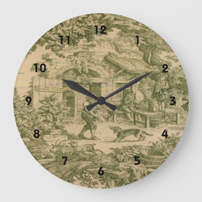 French Country Toile Sage Print Clock (Front)