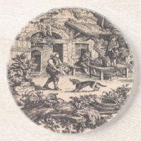French Country Toile Sandstone Drink Coaster