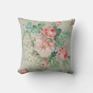 French Country Vintage Antique Cabbage Roses Cushion