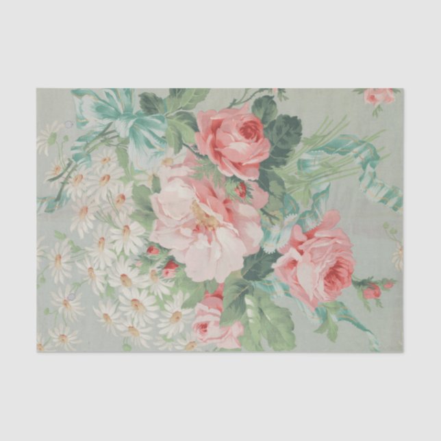 French Country Vintage Antique Cabbage Roses Tissue Paper (Front)