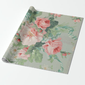 French Country Vintage Antique Cabbage Roses Wrapping Paper