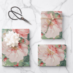 French Country Vintage Antique Cabbage Roses Wrapping Paper Sheet