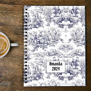French Country Vintage Floral Black Toile Monogram Planner