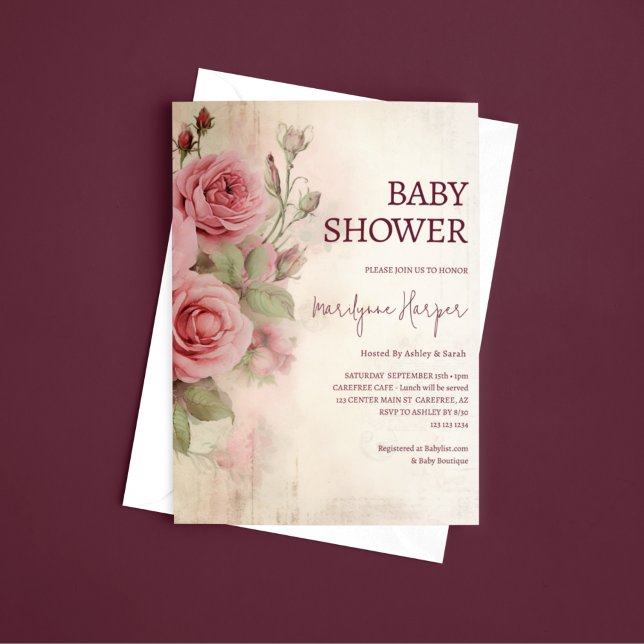 French Country Vintage Roses Baby Shower Invitation (Creator Uploaded)