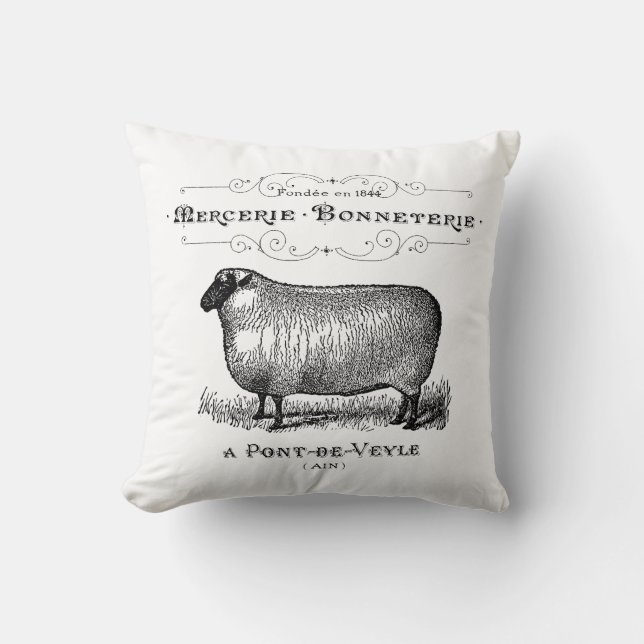 French Country Vintage Sheep Farmhouse Typography  Cushion (Front)