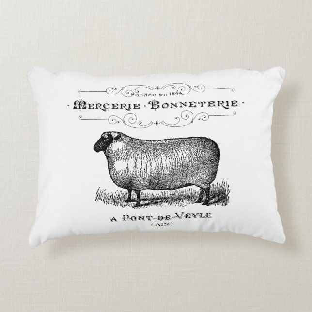 French Country Vintage Sheep Typography Farmhouse  Decorative Cushion (Front)