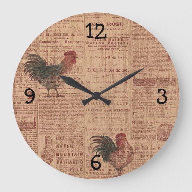 French Country Wallpaper Roosters Print Clock (Front)