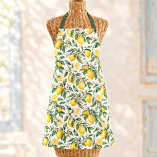 French Country Watercolor Lemon Botanical Pattern Apron