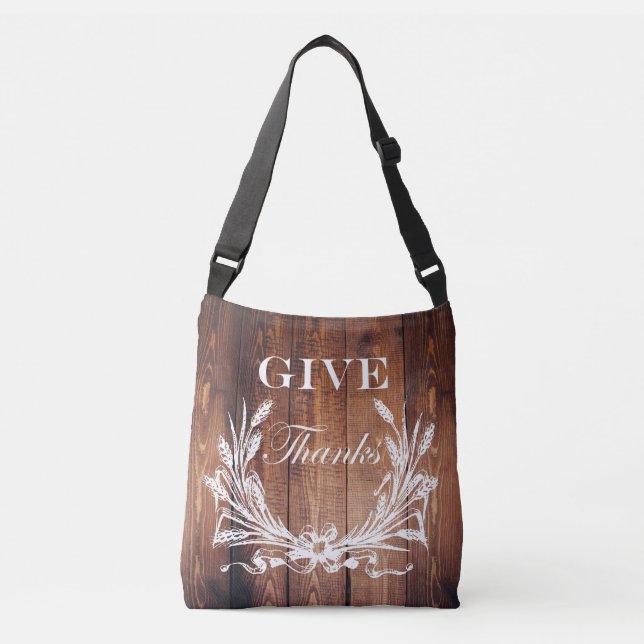 french country wheat wreath rustic give thanks crossbody bag (Front)