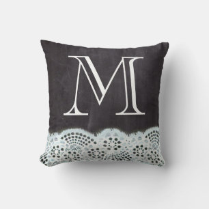 French country white lace chalkboard monogram cushion