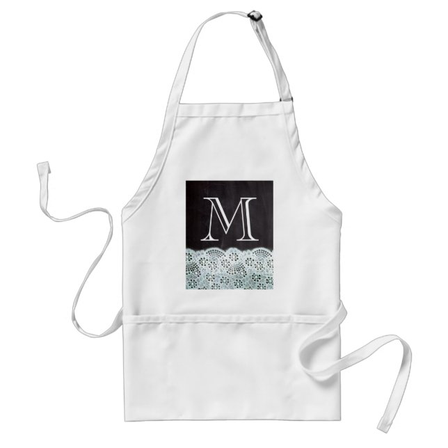 French country white lace chalkboard monogram standard apron (Front)