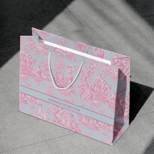 French Countryside Blue Pink Toile de Jouy Large Gift Bag