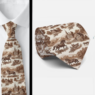 French Countryside Horse Toile de Jouy Neck Tie