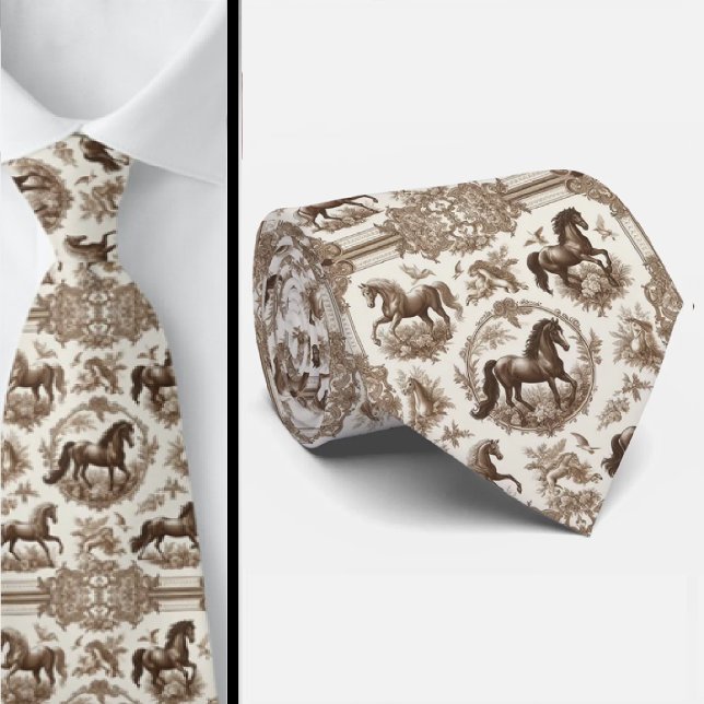 French Countryside Horses Toile De Jouy Pattern Tie (Creator Uploaded)
