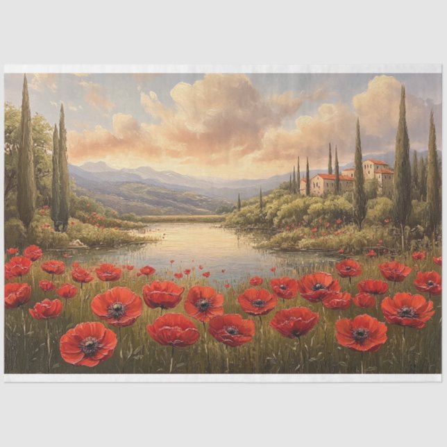 French Countryside Poppy Field Decoupage Tissue Paper (Front)