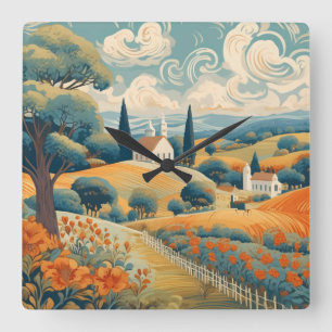 French Countryside Square Wall Clock