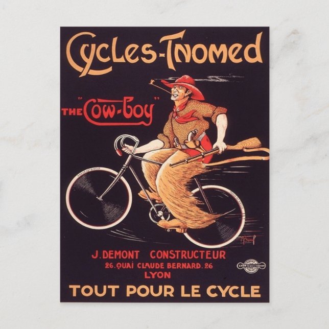 French Cowboy Bicycle Ad Postcard (Front)