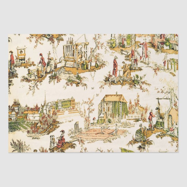 French Creme Toile Chinoiserie Rustic Decoupage Tissue Paper (Front)