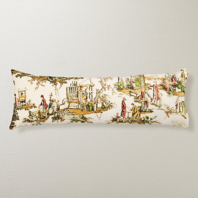French Creme Toile Chinoiserie Style Rustic  Body Cushion (Front)