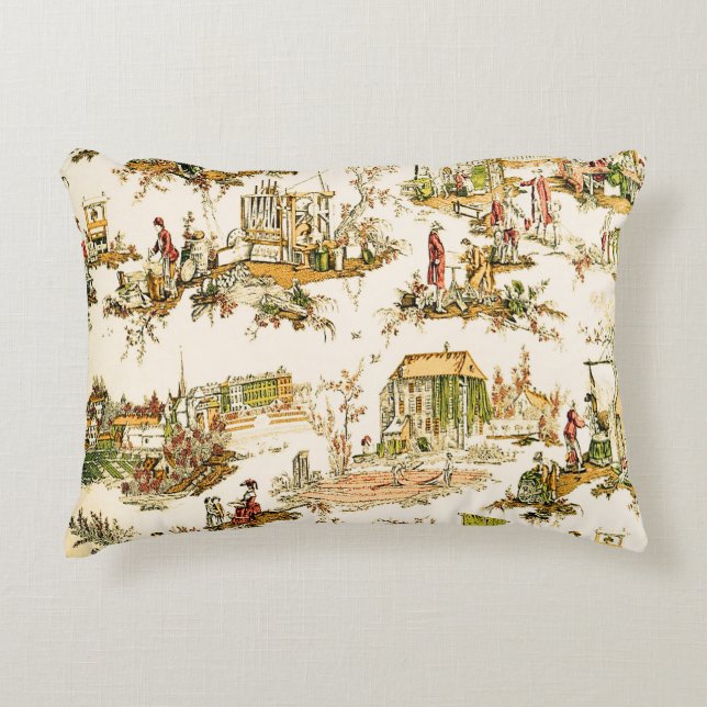 French Creme Toile Chinoiserie Style Rustic  Decorative Cushion (Front)
