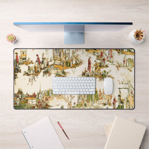 French Creme Toile Chinoiserie Style Rustic  Desk Mat