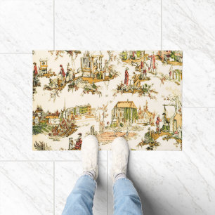 French Creme Toile Chinoiserie Style Rustic Doormat