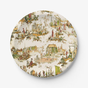 French Creme Toile Chinoiserie Style Rustic Paper Plate