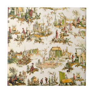 French Creme Toile Chinoiserie Style Rustic  Tile