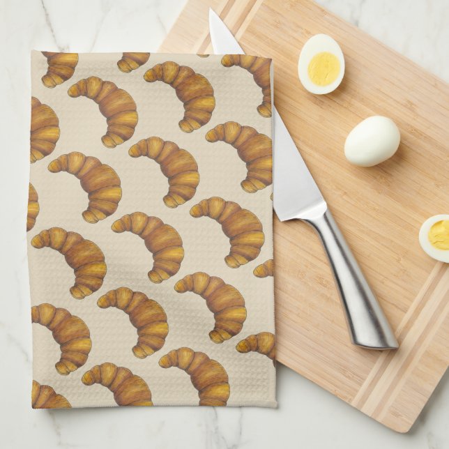 French Croissant Buttery Flaky Hot Pastry Foodie Tea Towel (Quarter Fold)