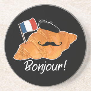 French Croissant Lover France Flag Francophile  Coaster