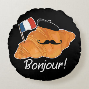 French Croissant Lover France Flag Francophile  Round Cushion