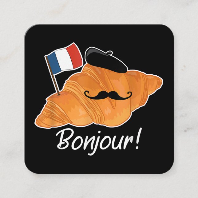 French Croissant Lover France Flag Francophile  Square Business Card (Front)