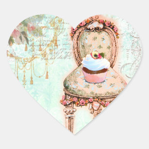 French Cupcake Victorian Style Heart Sticker