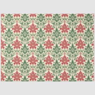 French Damask Delight: Red & Green Christmas Tissue Paper