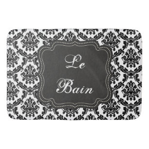 French Damask Design Black & White Bath Mat
