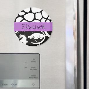 French Damask, Giraffe, Black and White, Your Name Magnet