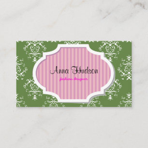 French Damask, Ornaments, Swirls - Green White Business Card