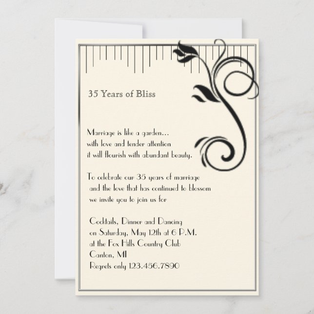 French Deco Rose Black Cream Anniversary Invitation (Front)