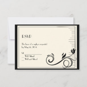 French Deco Rose Black Cream Response Card