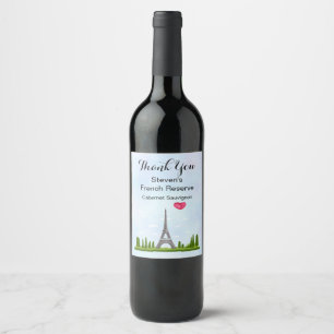 French Design - Eiffel Tower in Paris Thank You Wine Label