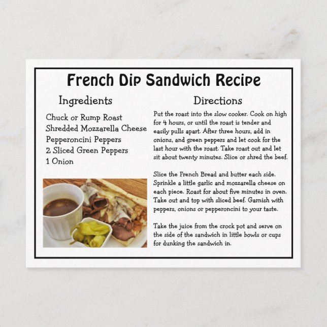 French Dip Sandwich Recipe Card (Front)