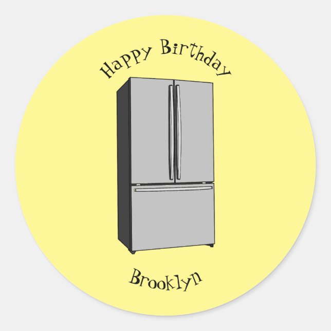 French door refrigerator cartoon illustration classic round sticker (Front)