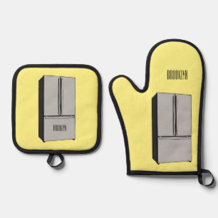 French door refrigerator cartoon illustration oven mitt & pot holder set