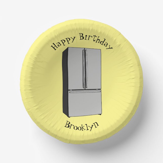 French door refrigerator cartoon illustration paper plate (Front)