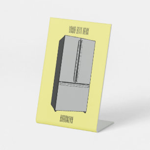 French door refrigerator cartoon illustration pedestal sign