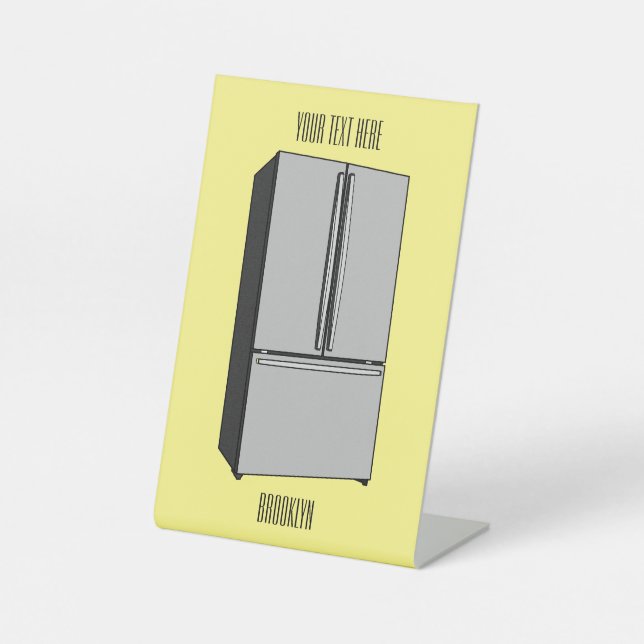 French door refrigerator cartoon illustration pedestal sign (Front)