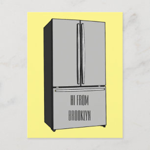 French door refrigerator cartoon illustration postcard