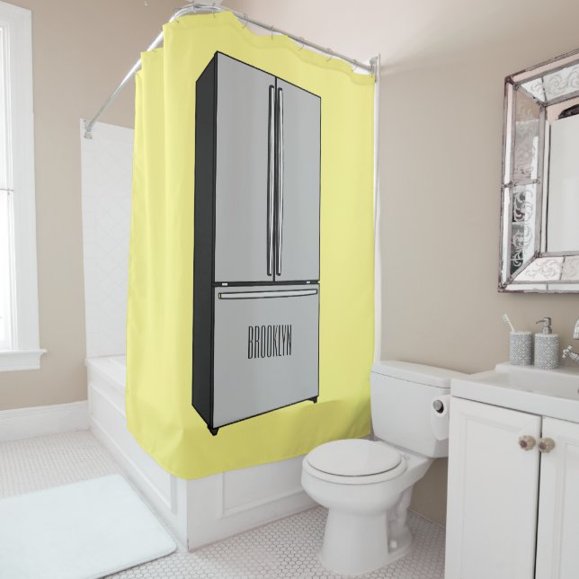 French door refrigerator cartoon illustration shower curtain (In Situ)